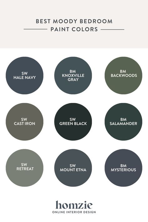 Best Bedroom Paint Colors — Homzie Designs Men’s Room Paint, Best Moody Bedroom Colors, Bedroom Paint Colors Black Furniture, Dark Den Paint Colors, Men’s Bedroom Paint Colors, Nightwatch Paint Color, Hunting Room Paint Colors, Best Dark Accent Wall Color, Male Bedroom Paint Colors