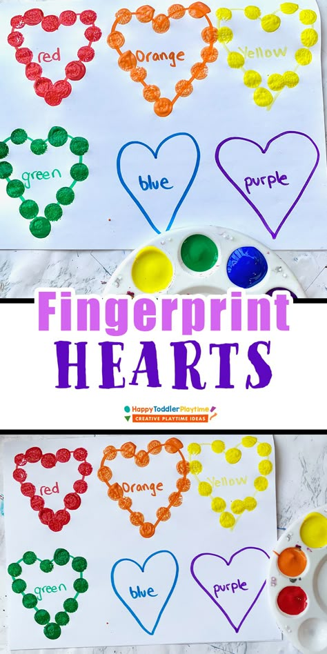 Fingerprint Heart Tracing: Fine Motor Activity - HAPPY TODDLER PLAYTIME Heart Shaped Activities For Preschool, Shapes Art Activities Preschool, Toddler Valentine Activities Learning, Heart Art Projects For Toddlers, Small Group Activities Preschool Valentines Day, Mothers Day Fine Motor Activities, Heart Fine Motor Activities, Color Art Activities For Toddlers, Heart Craft For Toddlers