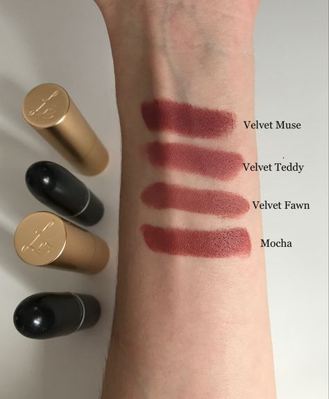 Lisa Eldridge Lipstick Velvet Muse, Cool Tone Lipstick, Lisa Eldridge Lipstick, Mac Antique Velvet, Mac Swatches, Velvet Teddy Mac, Lisa Eldridge Makeup, Lipstick Guide, Mac Velvet Teddy