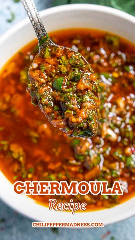 A spoonful of the delicious Chermoula. Chermoula Recipe, Chermoula Sauce, Marinade Sauces, Recipe Sauce, Chimichurri Recipe, Homemade Sauce Recipes, Hot Sauce Recipes, African Cooking, Homemade Condiments