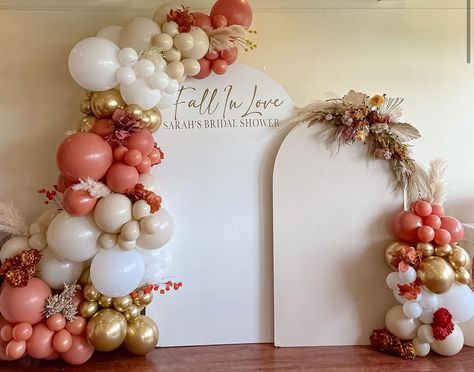 Fall In Love Bridal Shower Decor, Fall Engagement Party, Fall Engagement Parties, Engagement Party Decor, Fall In Love Bridal Shower, Bridal Shower Inspo, Bridal Shower Decor, Fall Bridal Shower, Balloon Sculptures