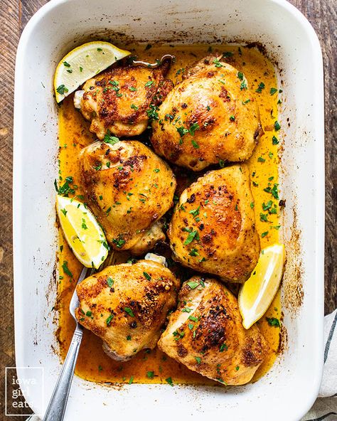 Best Baked Chicken Thighs, Comfort Foods Dinners, Cast Iron Roasted Chicken, Chicken Thighs Baked, Undercooked Chicken, Juiciest Chicken, Best Baked Chicken, Foods Dinner, Oven Baked Chicken Thighs