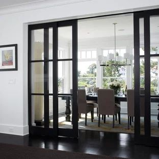 glass pocket doors - Google Search 4 Panel Interior Doors, Study Doors, Dining Room Doors, Sunroom Floor, Sliding Door Room Dividers, Four Season Room, Front Door Patio, Modern Barn Doors, Wall Removal