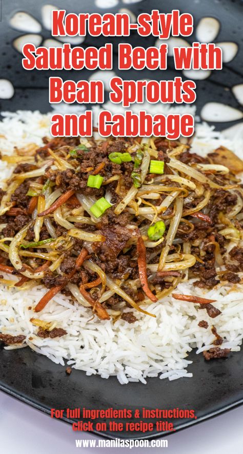 Ground Beef And Brussel Sprouts, Recipes With Bean Sprouts, Beef With Bean Sprouts, Bean Sprout Recipes, Korean Food Side Dishes, Korean Ground Beef, Korean Beef, Sprout Recipes, Korean Dishes