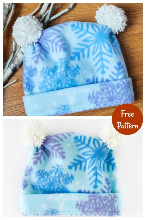 Free Beginner Sewing Patterns, Winter Hat Sewing Pattern, Kids Fleece Hats, Fleece Hat Pattern, Fleece Sewing, Fleece Sewing Projects, Hat Sewing Pattern, Fleece Projects, Red Heart Super Saver Yarn