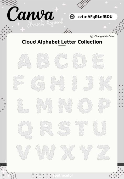 Introducing Cloud Alphabet, a captivating collection of Canva theme elements designed to elevate your designs. This enchanting set features a unique and stylish font, perfect for adding a touch of elegance and personality to your projects. Whether you're creating social media graphics, invitations, or branding materials, Cloud Alphabet's versatile design will make your creations stand out. Unleash your creativity and infuse your work with a touch of magic. 



#fonts #instagramfonts #coolfonts #tattoofonts #cursivefonts #oldenglishfonts #letterfonts #fontstyle #scriptfonts #creativefonts #fontinspiration #digitalfonts Canva Theme, Canva Background, Cute Fonts Alphabet, Fonts Handwriting Alphabet, Background Elements, Creative Advertising Photography, Canva Font, Elements Canva, Keyword Elements Canva