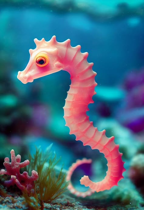 Colorful Tiny Seahorse in Coral Reef. This art design has a kind of colorful anime style in it. This is great gift for a person that loves Seahorses or marine animals. Drawing Seahorse, Seahorse Photography, Sea Animals Tattoo, Seahorse Facts, Coral Reef Animals, Seahorse Drawing, Mammals Animals, Tattoo Fish, Colorful Seahorse