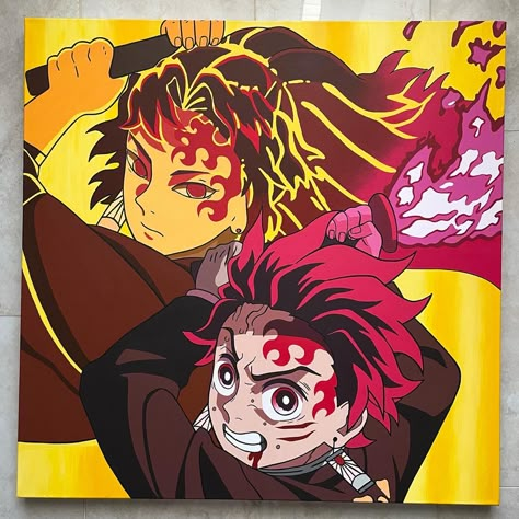 Demon Slayer Painting Canvas, Tanjiro Painting, Rug Tuft, Boys Drawing, Demonslayer Tanjiro, Anime Canvas Painting, Canvas Art Painting Acrylic, Earth Drawings, Anime Painting