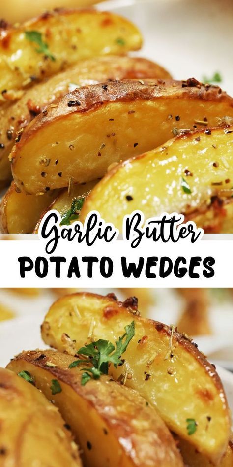 Experience the simplicity and deliciousness of Garlic Butter Potato Wedges, ready in 30 minutes. These warm, comforting wedges are a must-try for 2-4 servings. Dinner Menu Ideas, Best Potato Recipes, Butter Potatoes, Thanksgiving Menu Ideas, Easy Potato Recipes, Thanksgiving Dinner Menu, Vegetable Side Dishes Recipes, Potato Recipes Side Dishes, Side Dishes Recipes