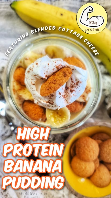 High Protein Banana Pudding with Cottage Cheese - thefitfork.com Pudding With Cottage Cheese, Protein Banana Pudding, Cookies Recipes Homemade, Fun Healthy Recipes, Popular Healthy Recipes, Macro Food, Protein Goals, Protein Options, 30g Protein