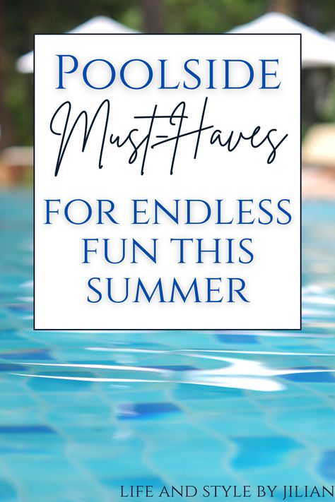 Get ready for summer with my ultimate poolside essentials guide! 🏖️🌞 Dive into Life and Style by Jilian to discover everything you need for a perfect day by the pool. From fun floats and plush towels to stylish racks and waterproof speakers, find all the essentials to make your poolside experience relaxing and fabulous. Click to learn more! #PoolsideEssentials #SummerVibes #LifeAndStyleByJilian #PoolDay #SummerFun Pool Must Haves Accessories, Pool Set Up Ideas, By The Pool, Pool Organization Ideas, Pool Furniture Ideas, Pool Must Haves, Poolside Essentials, Green Color Trends, Pool Organization