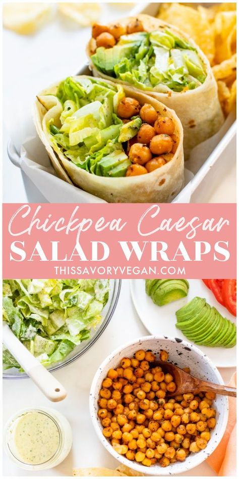 Chickpea Caesar Wrap, Chickpea Caesar Salad, Caesar Salad Wrap, Vegan Sandwiches, Vegan Wraps, Vegan Lunch Recipes, Salad Wraps, Healthier Options, Savory Vegan