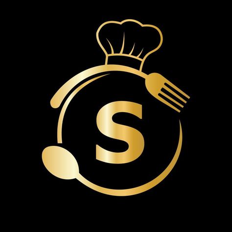 Restaurant Logo on Letter S with Chef Hat, Spoon and Fork Symbol for Kitchen Sign, Cafe Icon, Restaurant, Cooking Business Vector Spoon And Fork Logo, Cooking Logo Design, Restaurants Logo, Chilly Chicken, Cooking Business, Food Symbol, Resturant Logo, Cafe Icon, Creative Logo Design Art