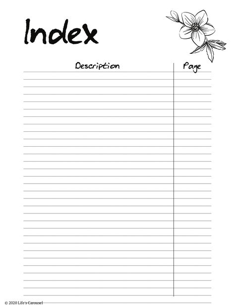 Index Printable Page, Printable Index Page, Index Page Printable, Journal Pages Printable Templates, Printable Lined Paper Journal Pages, Index For Project, Notebook Design Ideas Pages, Index Design For Project File, Index Template