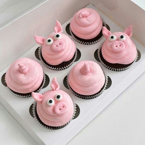 ☆C☆ Piggy Cake, Deco Cupcake, Pig Cupcakes, Pig Cake, Cupcake Cake Designs, Animal Cupcakes, Pig Roast, Animal Cakes, Cupcake Designs