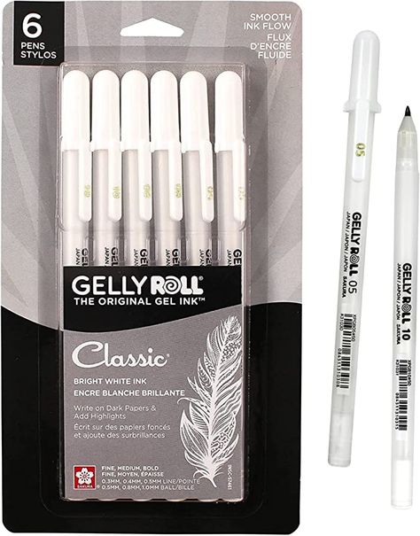 Amazon.com: SAKURA Gelly Roll Gel Pens - Pen for Journaling, Art, or Drawing - Classic White Ink - Assorted Point Sizes - 6 Pack Holiday Gifts Diy, Gelly Roll Pens, Gel Pens Set, White Pen, Diy Holiday Gifts, Gel Ink Pens, White Gel Pen, Ink Pens, Drawing Supplies