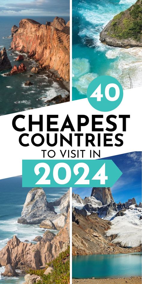 Are you planning your next trip? Find out the top 40 cheapest countries to visit in 2024! You can also find tips on how to travel on a budget to these destinations. Tips on average hotel, hostel, food cost and transportation, and daily suggested budget for vacations. #travelhacks #cheaptravel #budgettravel #cheapdestinations #travel #travelonabudget #traveldestinations Hostel Food, Cheapest Countries To Visit, Travel On A Budget, Cheap Places To Travel, Food Cost, Top Places To Travel, Budget Friendly Travel, Travel Inspiration Destinations, Countries To Visit