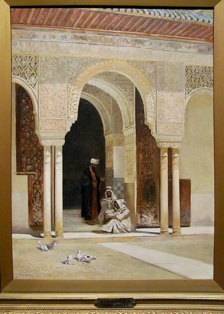 "Entrance to the Hall of the Two Sisters." Varley, John II. (1850-1933.) Oil on canvas. Alhambra Painting, Art Marocain, Middle Eastern Art, Arabian Art, Moroccan Art, Islamic Culture, Eastern Art, Islamic Paintings, Arabic Art