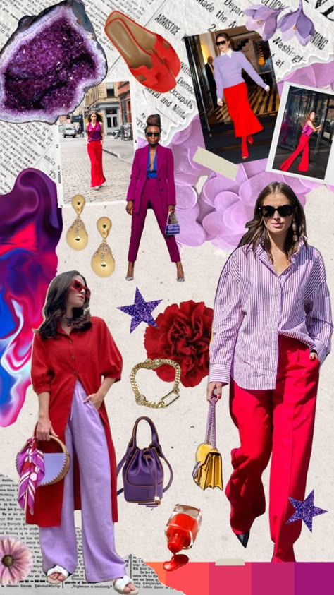 Purple Red Outfit Color Combos, Red And Purple Outfit Aesthetic, Lavender And Red Outfit, Lilac And Red Outfit, Red Purple Outfit, Red And Purple Clothes, Red Color Combos Outfits, Red And Purple Outfit Ideas, Lavender And Red Color Palette