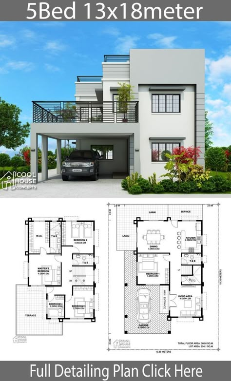 Modern House Floor Plans, Indian House Plans, 2 Storey House Design, My House Plans, House Plans Mansion, Modern Bungalow House, Building House Plans Designs, Two Story House, Building Plans House