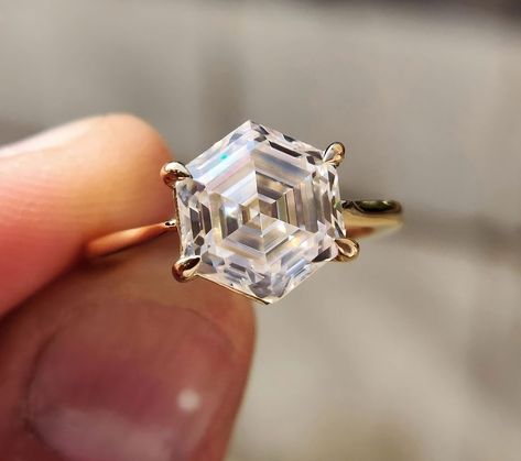 Excited to share the latest addition to my #etsy shop: 2.60 CT Hexagon Step Cut Moissanite Ring/ Antique Moissanite Engagement Ring/ Wedding Ring/ Ring For Women/ Anniversary Ring/ Promise Ring https://etsy.me/3lYskHc #keyslocks #moissanite #colorless #unisexadults Vintage Engagement Rings Hexagon, Hexagon Engagement Ring Vintage, Honeycomb Engagement Ring, Octagon Wedding Ring, Hexagonal Ring Engagement, Hexagon Moissanite Engagement Ring, Hexagon Diamond Ring Engagement, Hexagon Engagement Ring With Band, Hexagon Engagement Rings