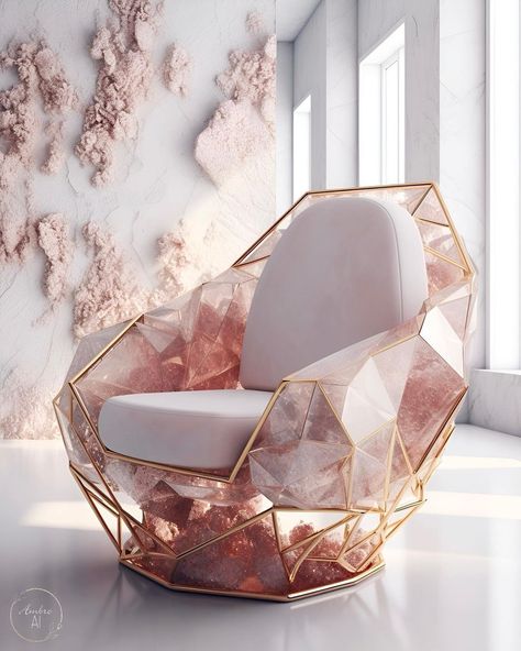 Ambre 💫 on Instagram: “Rose Quartz and gold armchair . . . #artdeco #interiordesign #homedecor #design #decoration #contemporary #contemporaryart #aiart…” Quartz Furniture, Rose Interior Design, Rose Gold Interior Design, Gold Armchair, Rose Gold Room, Rose Gold Furniture, Rose Gold Interior, Design Objet, Gold Room