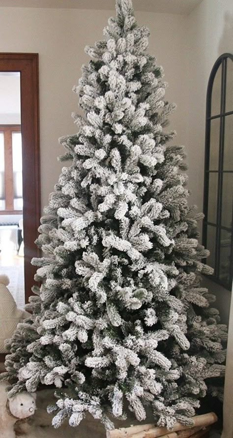 7.5 Ft Heavily Flocked Christmas Tree - Unlit | Best Flocked Fake Christmas Trees Flock Christmas Tree, Christmas Trees Decorated, Fake Christmas Trees, Frosted Christmas Tree, Flocked Christmas Tree, Flocked Christmas Trees Decorated, Silver Christmas Decorations, Blue Christmas Decor, Artificial Christmas Trees