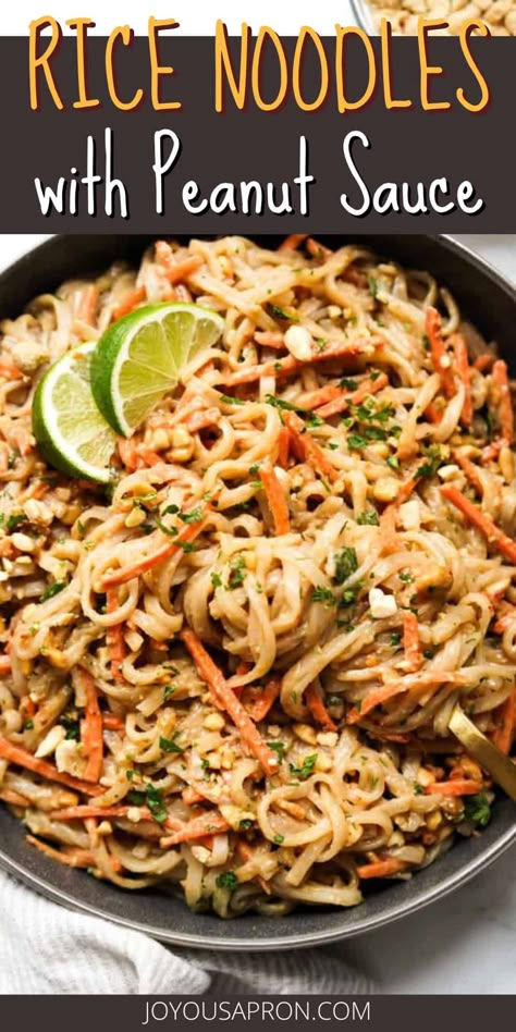 Rice Noodle with Peanut Sauce (EASY!) - Joyous Apron Peanut Sauce Rice Noodles, Peanut Rice Noodles, Easy Rice Noodle Recipes, Noodles With Peanut Sauce, Asian Peanut Sauce, Rice Noodles Recipe, Joyous Apron, Healthy Noodle Recipes, Yummy Rice