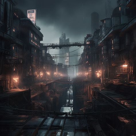 #canal#dystopia#futuristic#cityscape#dark#moody#cyberpunk#steampunk#sci-fi Dark Sci Fi City, Cyberpunk Dark Aesthetic, Dark Futuristic City, Futuristic Dystopia, Dark Futuristic, Dark Sci Fi, Futuristic Cityscape, Cyberpunk Steampunk, Steampunk City