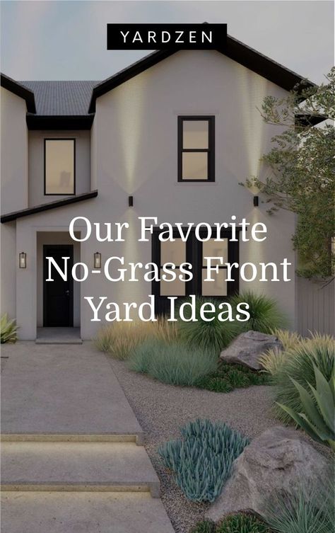 No Grass Front Yard, Grass Front Yard, Modern Landscaping Front Yard, Xeriscape Front Yard, Front Yard Ideas, Modern Front Yard, Front Garden Design, Front Yard Design, Front Yard Garden Design