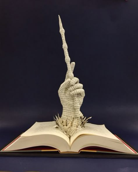 Amazing book sculpture, perfect for the Potterhead in your life Book Art Sculptures, Book Sculptures, Elder Wand, Altered Book Art, Folded Book Art, Book Sculpture, Book Arts, Book Folding, Book Projects