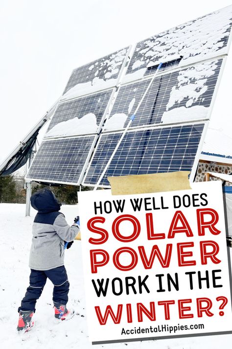 Does solar power work in the wintertime? If you're thinking of getting solar for your house, whether it's off-grid or grid-tied, you might be wondering if solar is a viable option during the cold and snow. In this post, we'll break down the biggest questions folks ask about how well solar works in the winter and share our personal experiences using solar power for our off-grid home. Off Grid Electricity, Diy Solar Power System, Off Grid Solar Power, Solar Panel Mounts, Solar Heater, Portable Solar Power, Off Grid, Solar Energy Projects, Off Grid Power