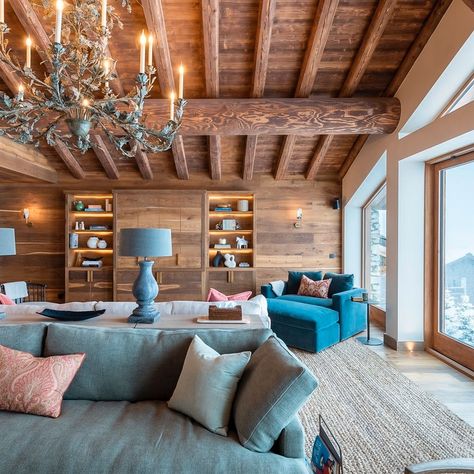 Cosy Alpine Chalet Living Space Alpine Aesthetic, Alpine Decor, Alpine Chic, Alpine Chalet, Mountain Summer, Mountain Lifestyle, Chalet Design, Mountain Cottage, Chalet Style