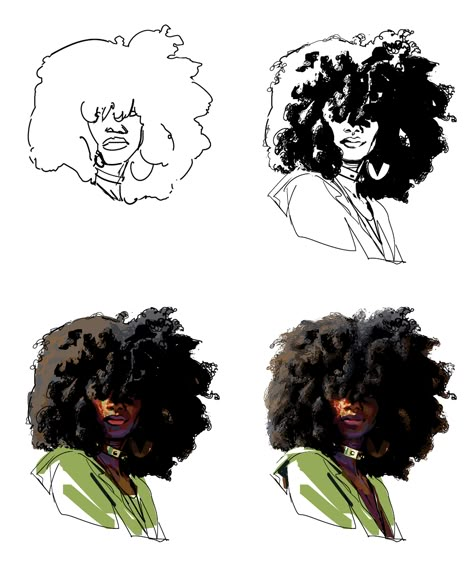 ArtStation - Afro, Sean Sevestre Black Hairstyles Art, Afro Hair Drawing, Black Animation, Face Sketches, Reference Clothing, Pika Pika, Hair References, Afro Style, Drawing Hair