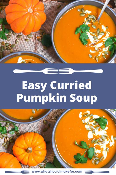 Warmly spiced and fall ready, this easy curried pumpkin soup will warm you from the inside out. Curried Pumpkin Soup Recipe, Healthy Pumpkin Soup, Meals For Summer, Pumpkin Curry Soup, Healthy Dinners Easy, Curried Pumpkin, Pumpkin Soup Healthy, Brunch For A Crowd, Healthy Dinner Easy