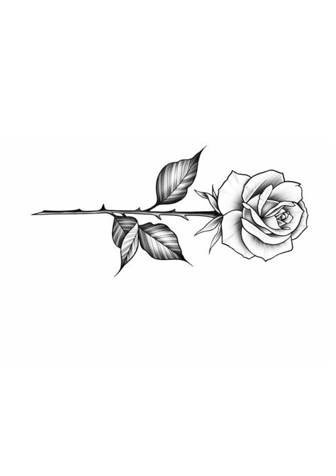 Mini Rose Tattoo Design, Small Rose Stencil, Rose With Stem Tattoo Stencil, Rose Tattoo Thumb, Rose On Finger Tattoo, Fineline Rose Tattoo Design, Simple Tattoos On Arm, Long Rose Tattoo, Rosa Tattoo Designs