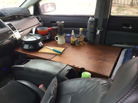 Stealth Van Living, Cooking In Your Car, Sedan Car Camping, Prius Living, Prius Camper, Car Camper Conversion, Camper Conversion Ideas, Small Camper Vans, Minivan Camper