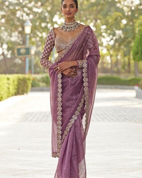 All posts • Instagram Saree Long Blouse Designs Latest, Full Hand Saree Blouse, Full Sleeve Blouse Designs Saree Indian Weddings, Full Sleeve Saree Blouse Design, Full Length Blouse Designs, Blouses For Organza Sarees, Lilac Saree Lavender, Designer Sarees For Reception, Full Hand Blouse Designs