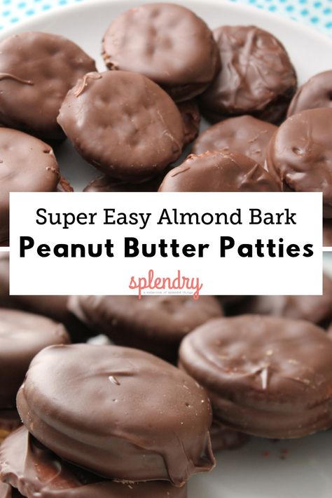 Easy and delicious Almond Bark Peanut Butter Patties made using only three easy ingredients - that you might already have! This is a perfect treat to take to your next work lunch, holiday party, or game-day event! #almondbark #peanutbutter #peanutbutterpatties #easydessert Things To Make With Almond Bark, Candy Made With Almond Bark, How To Melt Almond Bark For Dipping, What To Make With Almond Bark, Recipes Using Almond Bark, Recipes With Almond Bark, Chocolate Almond Bark Recipes, Almond Bark Cookies, Almond Bark Candy