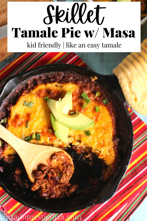 Tamale Pie With Masa, Chicken Tamale Pie, Easy Homemade Cornbread, Chicken Tamale, Tamale Pie Recipe, Tamale Pie, Homemade Cornbread, One Skillet Meals, One Skillet