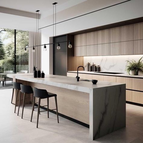 White Oak Modern Kitchen Cabinets, Modern Minimalist Kitchen Design, White Oak Modern Kitchen, Trendy Kitchen Design, Minimal Kitchen Design, Modern Minimalist Kitchen, Wall Decor Kitchen, Minimalist Kitchen Design, Inspiration Kitchen