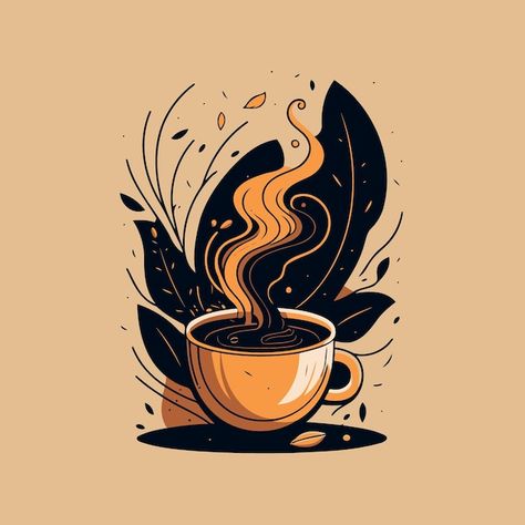 Yellow cup of coffee with black coffee t... | Premium Vector #Freepik #vector #coffee-tea #mug #cafe-cup #tea-cup Cafe Design Graphic, Coffee Cup Design Art, Mural Cafe Coffee, Cafe Paintings Art, Coffee Mural Art, Cup Illustration Design, Cafe Illustration Art, Tea Illustration Art, Cup Of Coffee Drawing