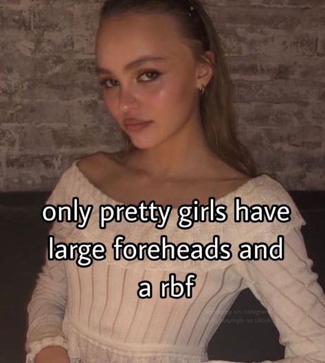 Girls With Big Foreheads Aesthetic, Lily Rose Depp Forehead, Makeup For Big Forehead, Pretty Girls With Big Foreheads, Big Forehead Tips, Big Forehead Aesthetic, French Girl Aesthetic, Cute Instagram Captions, Cute Instagram