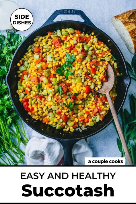 This classic Succotash recipe is a great way to infuse vegetables into any meal! It's a healthy side dish with a long history. #succotash #succotashrecipe Succotash Recipes, Succotash Recipe, Winter Salad Recipes, Salad Dressing Recipes Healthy, A Couple Cooks, Pesto Salmon, Salads Bowls, Sides Veggies, Tilapia Recipes