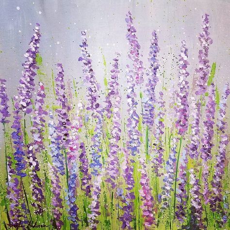 Lavender Field Acrylic Painting Tutorial on YouTube by Angela Anderson #purple #lavender #acrylicpaint #acryliconcanvas #tutorial Lavender Flower Field, Flower Field Painting, Angela Anderson, Field Painting, Paint Nite, Lavender Field, Easy Canvas Painting, Lavender Flower, Acrylic Painting Tutorials