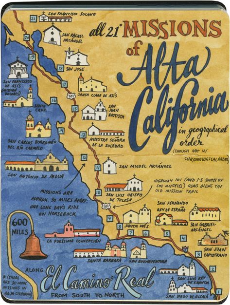 Beautiful sketches of the historic California Missions by artist Chandler O'Leary Mission Revival Homes, California Missions Project, Alta California, Map Sketch, Mission Projects, Ca History, State Of California, California Missions, California History