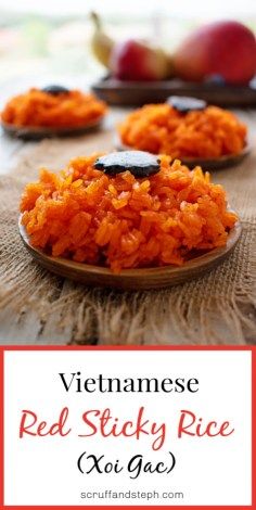 Vietnamese Red Coconut Sticky Rice - Xoi Gac Nuoc Dua Vietnamese Sweet Rice, Vietnamese Sticky Rice, Viet Dishes, Thai Sweet Sticky Rice Coconut Milk, Laos Sticky Rice, Coconut Sticky Rice, Yummy Rice, Vietnamese Desserts, Vietnamese Foods