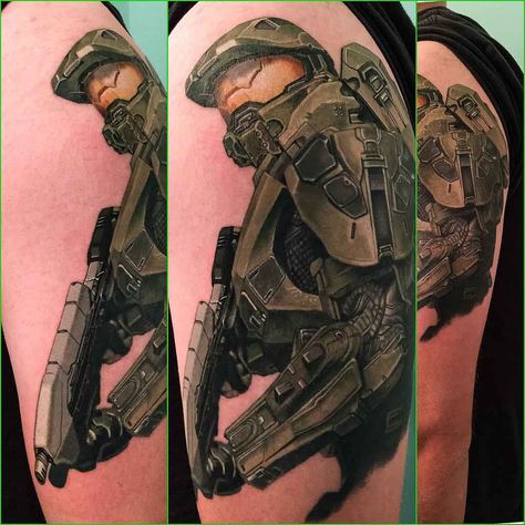 Halo Video Game Master Chief Tattoo Master Chief Tattoo, Videogame Tattoos, Halo Tattoos, Chief Tattoo, Scott Tattoo, Bioshock Tattoo, Skyrim Tattoo, Halo Tattoo, Ink Magic