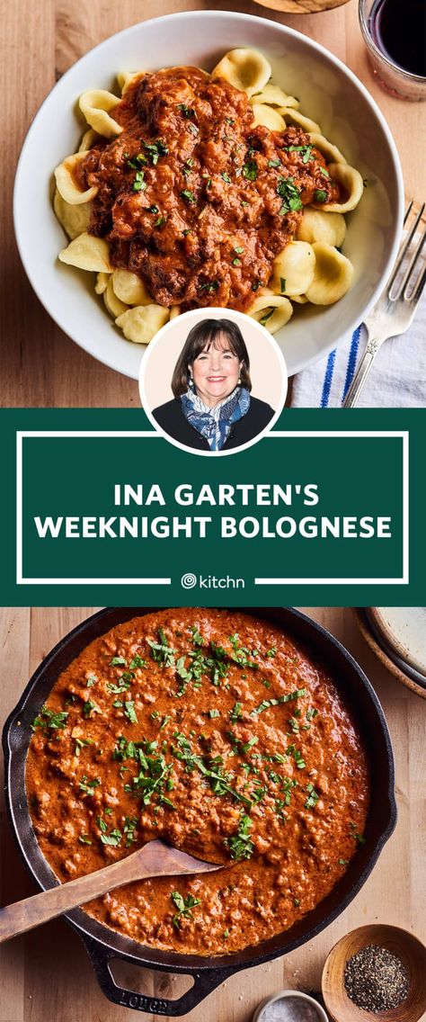 Ina Garten Pasta Recipes, Bolognese Recipe Easy, Weeknight Bolognese, Best Ina Garten Recipes, Pasta Bolognese, Ina Garten Recipes, Bolognese Recipe, Bolognese Sauce, Pasta Dinner Recipes