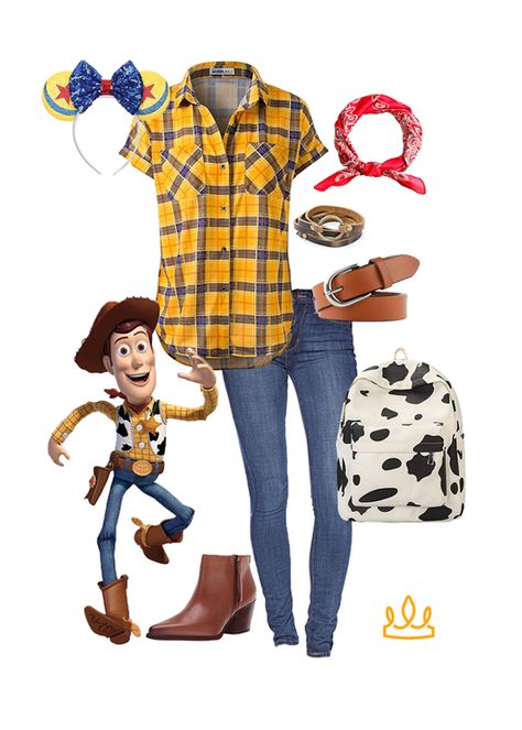 This Disneybounding outfit will make you want to reach for the stars! Woody is one of our favorite Disney characters, so it makes sense that this Woody Disneybound is one of our favorite Disneybounding collages ever! Plus, who doesn't love a good Toy Story Disneybound? For more, check out the Theme Park Style website! Woody And Jessie Disneybound, Disneybound Outfits Toy Story, Toy Story Themed Outfits, Jesse Disneybound, Disney Bounding Toy Story, Toy Story Bounding, Disney Bound Toy Story, Toy Story Inspired Outfits, Toy Story Disney Outfits